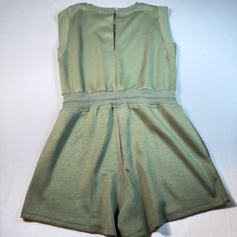 Sleeveless Olive Green Drawstring Romper - Picture 9 of 9